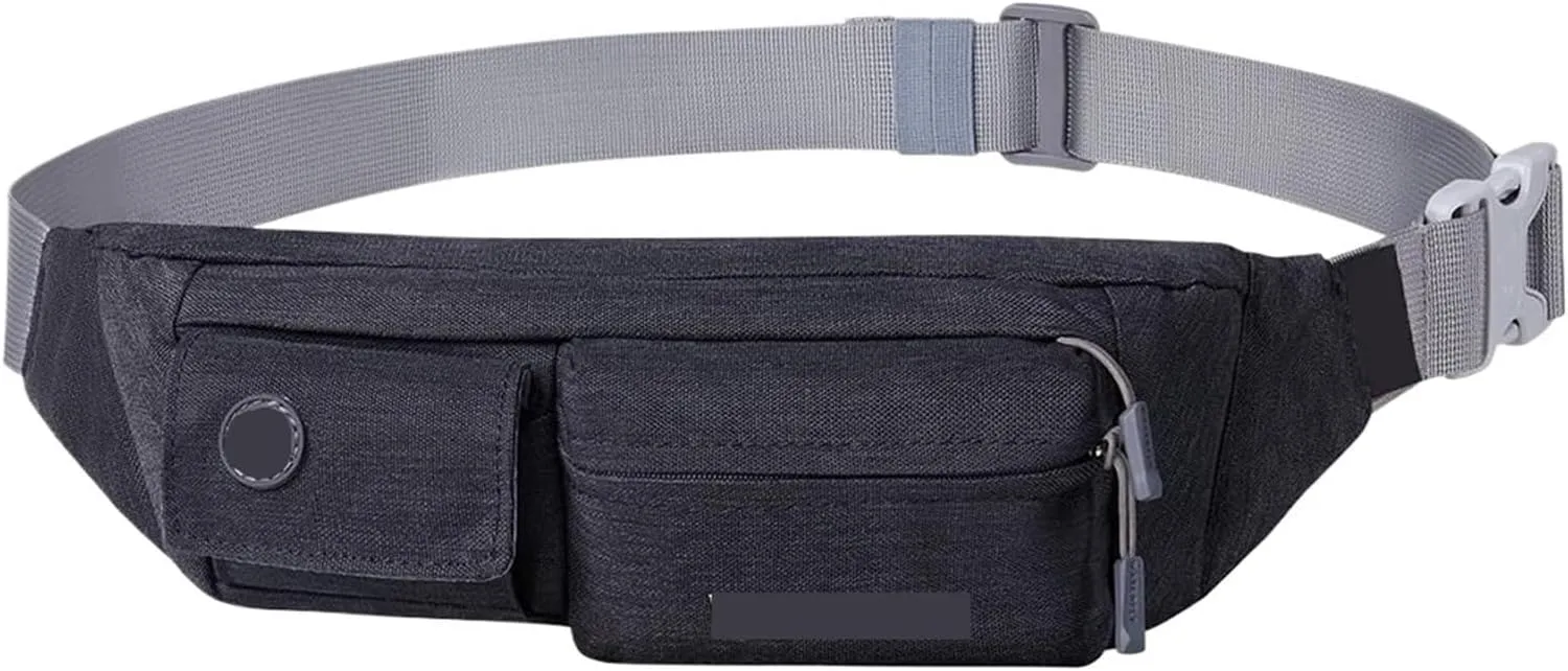 Women Men Small Waist Pouch Slim Belt Bag Walking Lightweight Crossbody Chest Bag(Black)