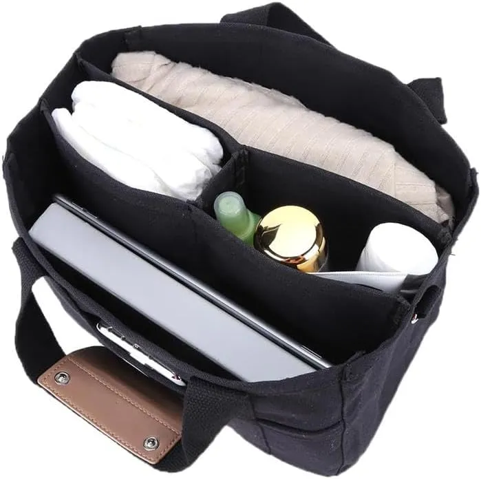 Women Multi-pocket Canvas Tote Bag, Canvas Bag with Handle -Mommy Bag, Casual Shoulder Bag Top Handle Satchel Tote Purse