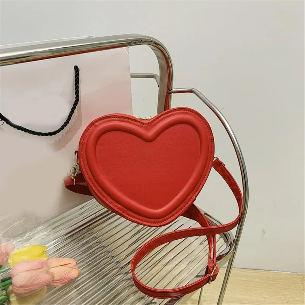 Women PU Leather Heart Shape Messenger Bag - Cute Change Purse, Fashion Shoulder Handbag, Small Crossbody