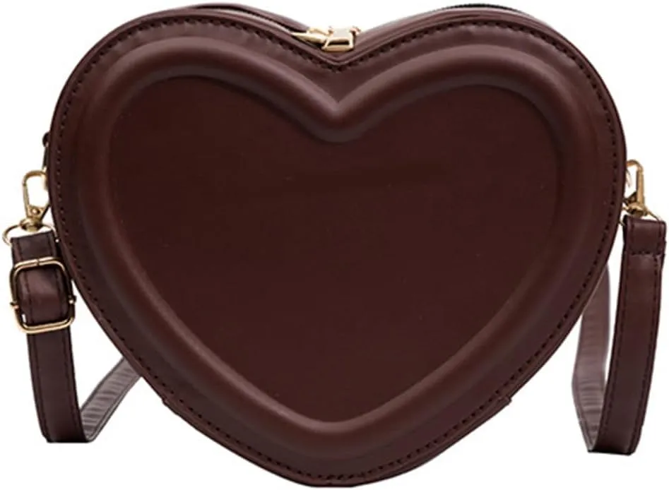 Women PU Leather Heart Shape Messenger Bag - Cute Change Purse, Fashion Shoulder Handbag, Small Crossbody