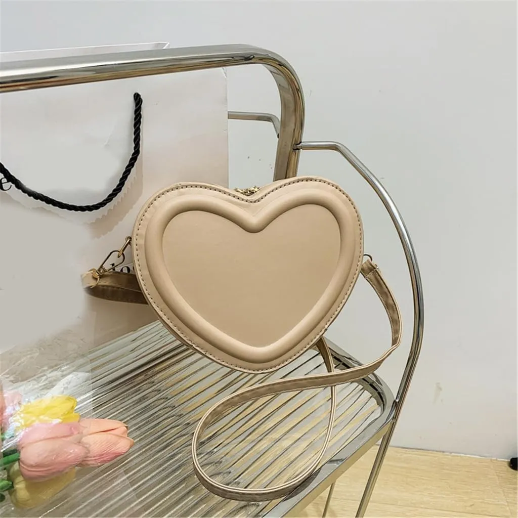 Women PU Leather Heart Shape Messenger Bag - Cute Change Purse, Fashion Shoulder Handbag, Small Crossbody