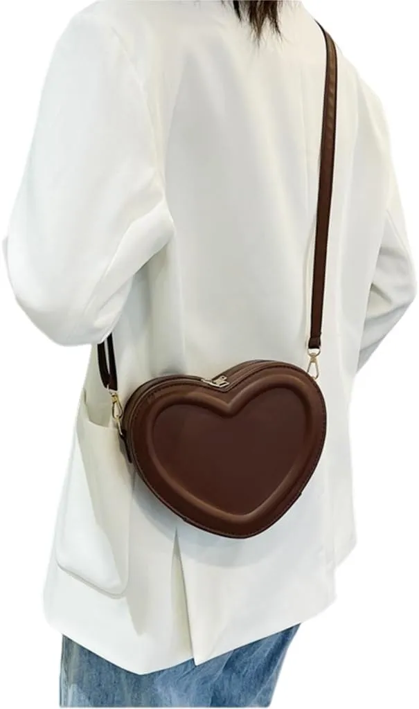 Women PU Leather Heart Shape Messenger Bag - Cute Change Purse, Fashion Shoulder Handbag, Small Crossbody