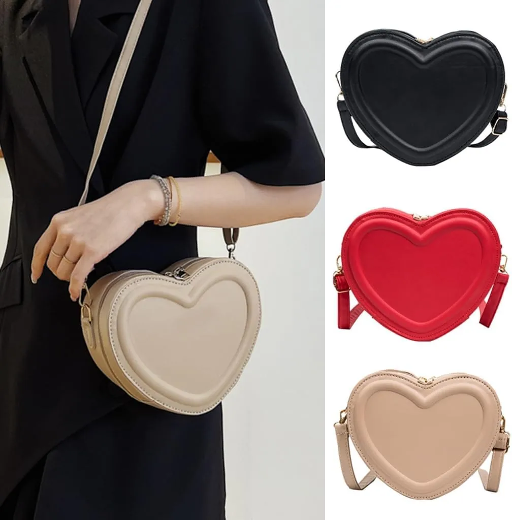 Women PU Leather Heart Shape Messenger Bag - Cute Change Purse, Fashion Shoulder Handbag, Small Crossbody