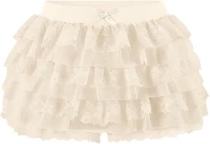 Women Y2K Lace Multi-Layered Bloomers, Lolita Ruffle Shorts, Sexy Short Pumpkin Pants, Elastic Waist Sweet Pettipants