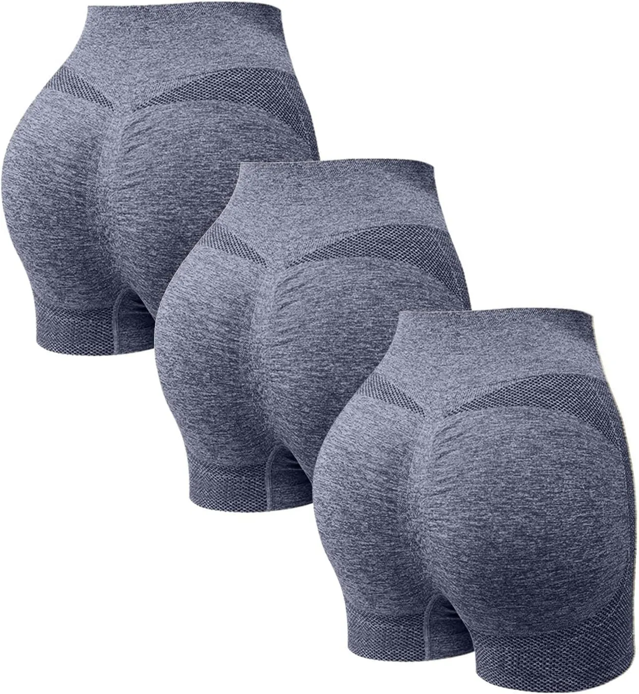Women's 3 Packs Workout Gym Shorts, High Waisted Butt Lifting Scrunch Butt Seamless Booty Shorts