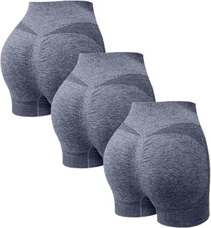 Women's 3 Packs Workout Gym Shorts, High Waisted Butt Lifting Scrunch Butt Seamless Booty Shorts