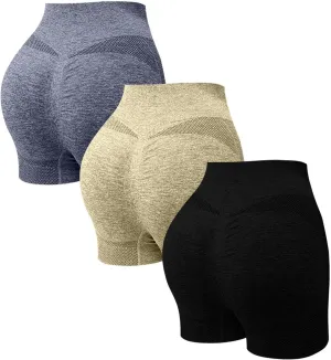 Women's 3 Packs Workout Gym Shorts, High Waisted Butt Lifting Scrunch Butt Seamless Booty Shorts
