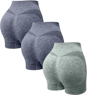 Women's 3 Packs Workout Gym Shorts, High Waisted Butt Lifting Scrunch Butt Seamless Booty Shorts