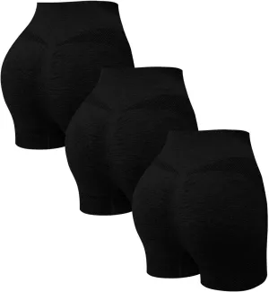 Women's 3 Packs Workout Gym Shorts, High Waisted Butt Lifting Scrunch Butt Seamless Booty Shorts