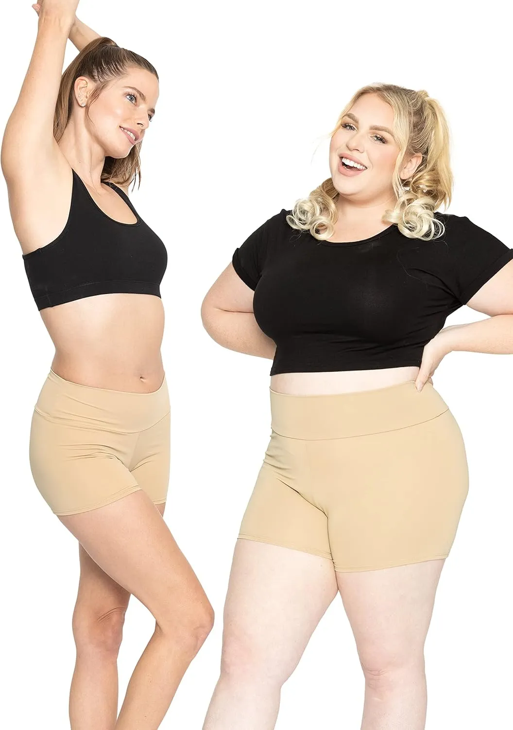 Women's and Plus Size High Waist Nylon Stretch Performance Booty Shorts | S-3X