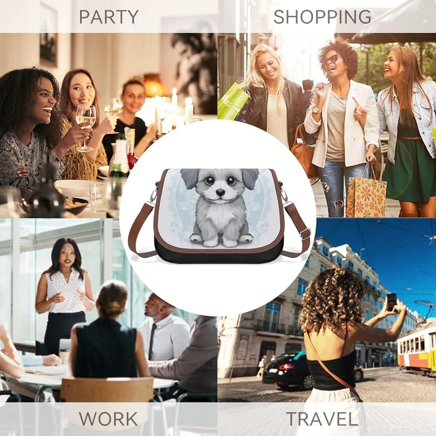 Women's Casual Crossbody Bag, Waterproof Leather Shoulder Purse Handbags for Work Travel