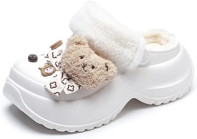 Women's DIY Platform Lined Clogs Removable Lined Clog Winter Warm Wedge Non-Slip Indoor and Outdoor Cozy Clogs Shoes