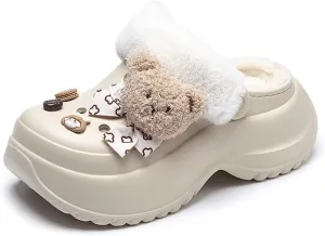 Women's DIY Platform Lined Clogs Removable Lined Clog Winter Warm Wedge Non-Slip Indoor and Outdoor Cozy Clogs Shoes