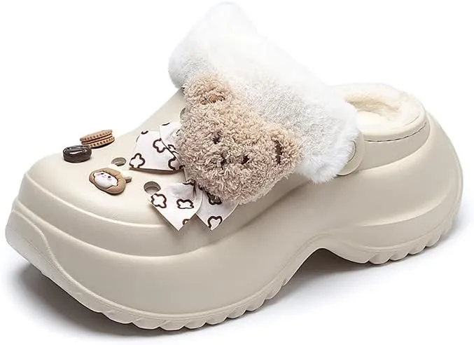 Women's DIY Platform Lined Clogs Removable Lined Clog Winter Warm Wedge Non-Slip Indoor and Outdoor Cozy Clogs Shoes