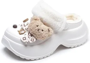 Women's DIY Platform Lined Clogs Removable Lined Clog Winter Warm Wedge Non-Slip Indoor and Outdoor Cozy Clogs Shoes