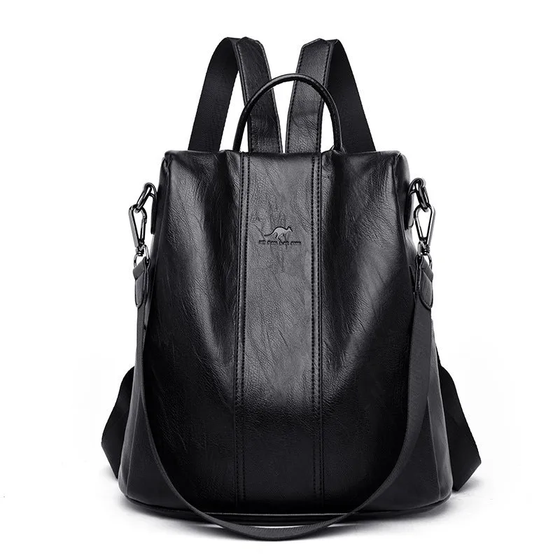 Women's Female Versatile Large Capacity Soft Leather Backpacks