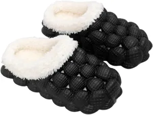 Women's Fleece Lined Bubble Slides, Comfortable Non-Slip Soft Sole Warm Slippers for Indoor Outdoor