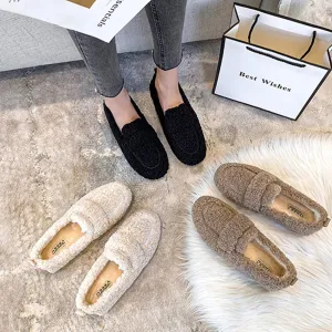 Women's Fuzzy Loafers Warm Faux Fur Cozy Indoor Outdoor Slip On Loafers Shoes Walking Casual Shoes (Black,US 7.5-8)
