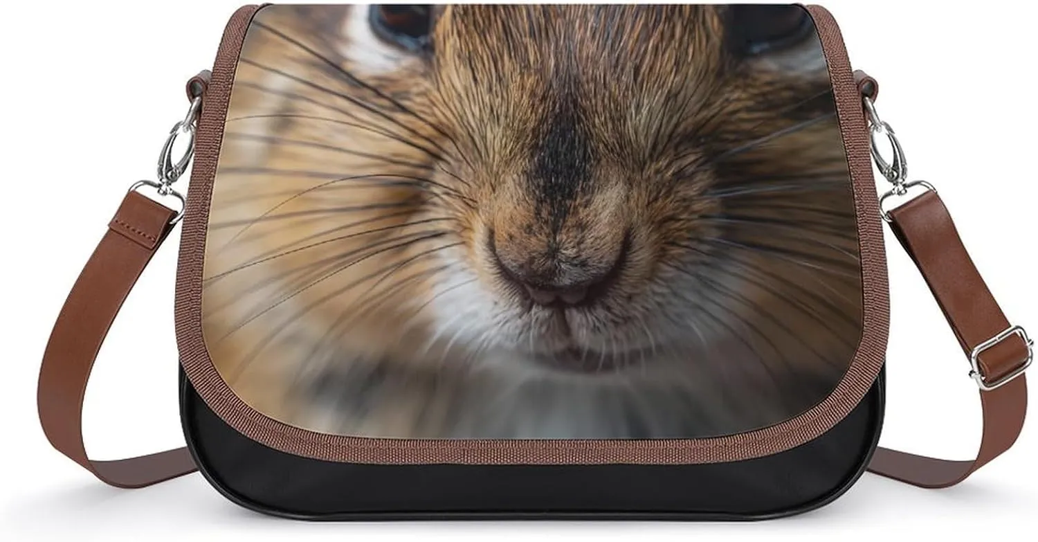 Women's Handbag Chipmunk Cute Animal Satchel Bag Leather Crossbody Bag Waterproof Messenger Bag