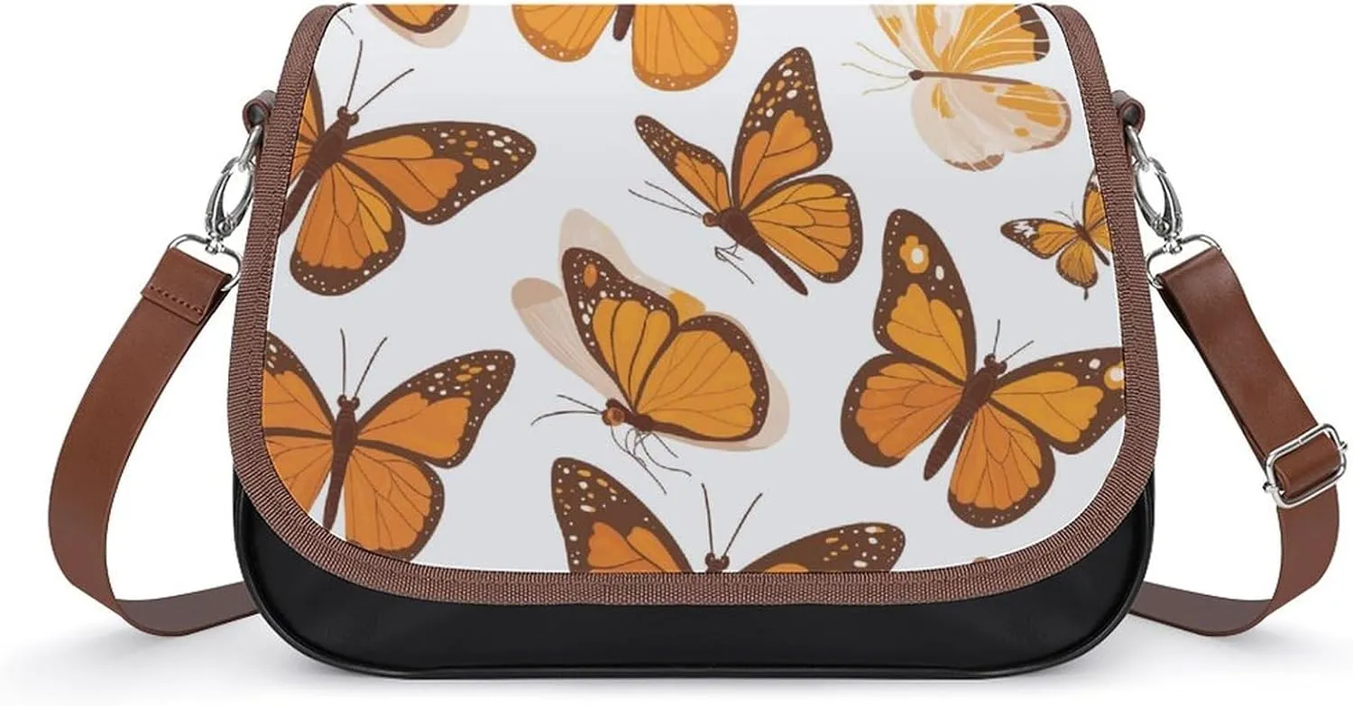 Women's Handbag Monarch Butterflies Satchel Bag Leather Crossbody Bag Waterproof Messenger Bag