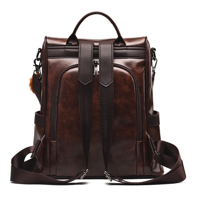 Women's Korean Fashion Soft Leather Street Backpacks
