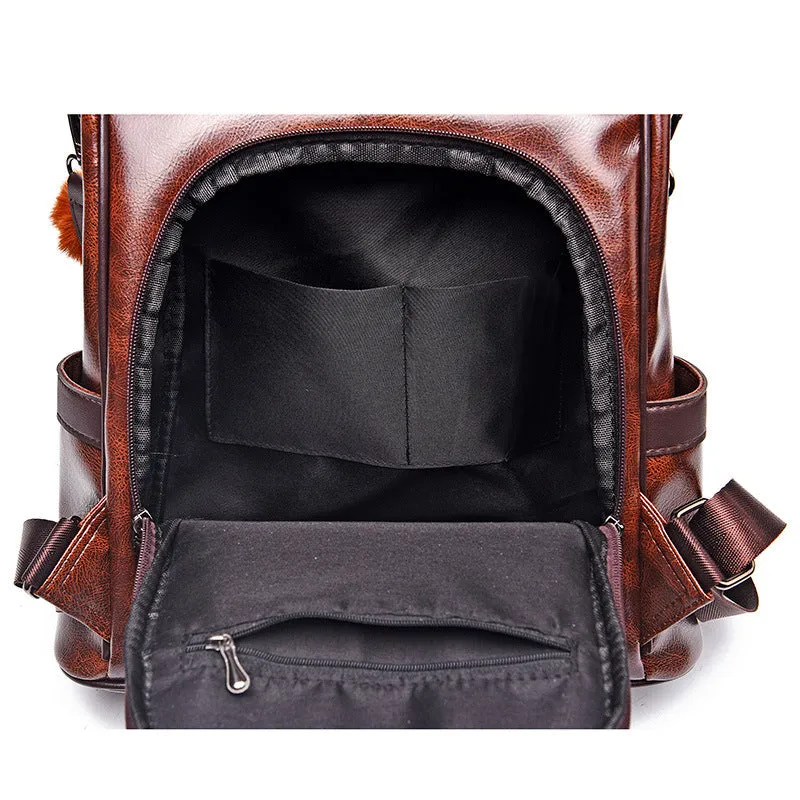 Women's Korean Fashion Soft Leather Street Backpacks