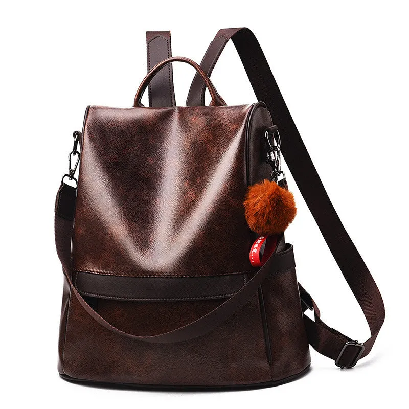 Women's Korean Fashion Soft Leather Street Backpacks