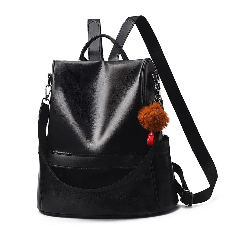 Women's Korean Fashion Soft Leather Street Backpacks