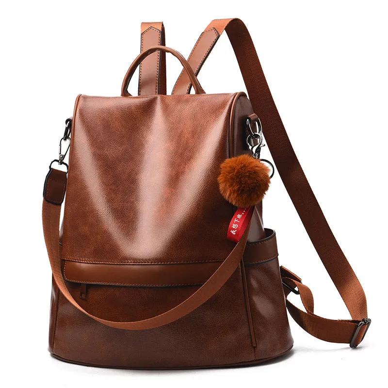 Women's Korean Fashion Soft Leather Street Backpacks