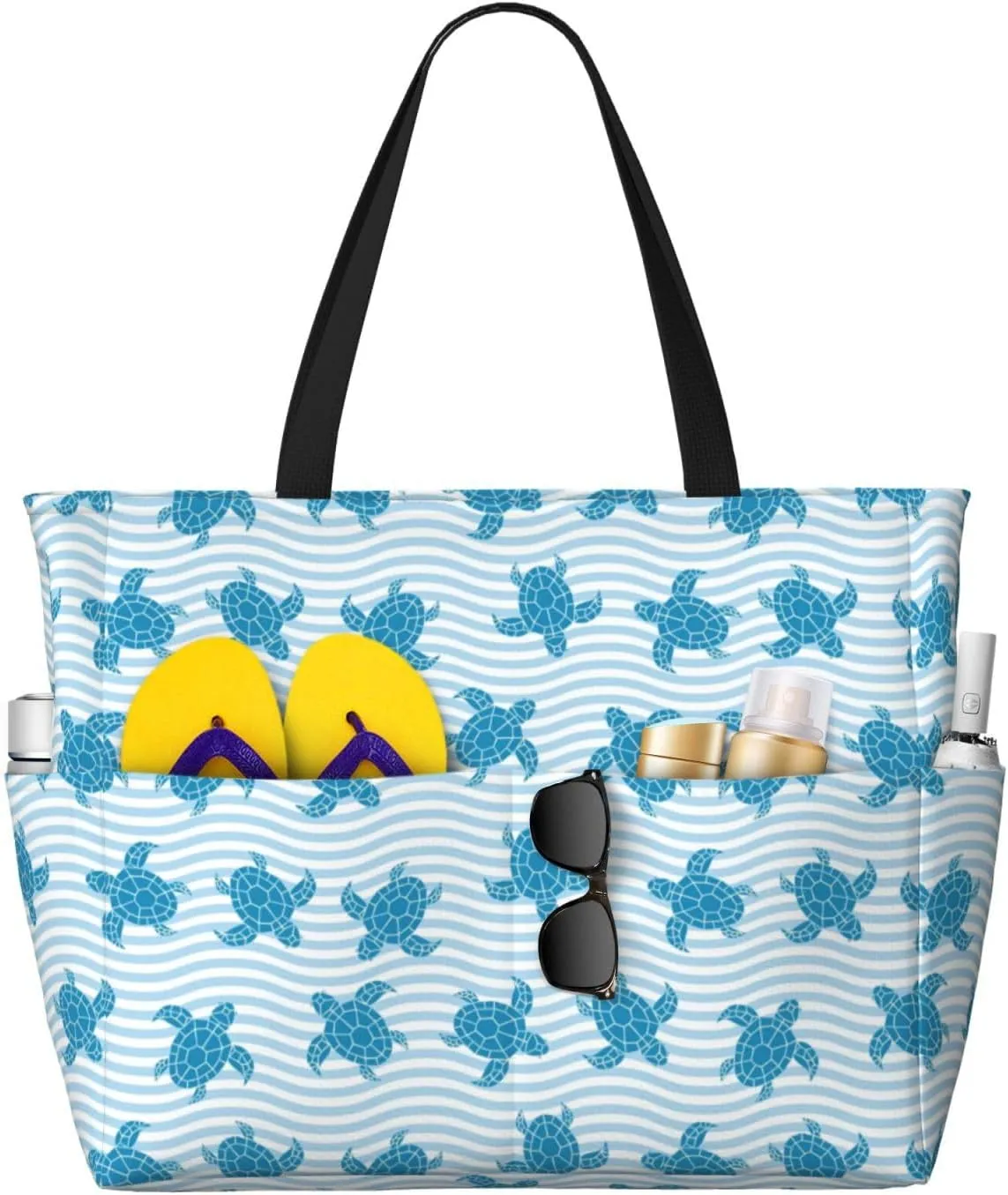 Women's Large Beach Bag Waterproof Travel Tote Bag with Pocket Sandproof Foldable Weekender Bags for Pool Vacation