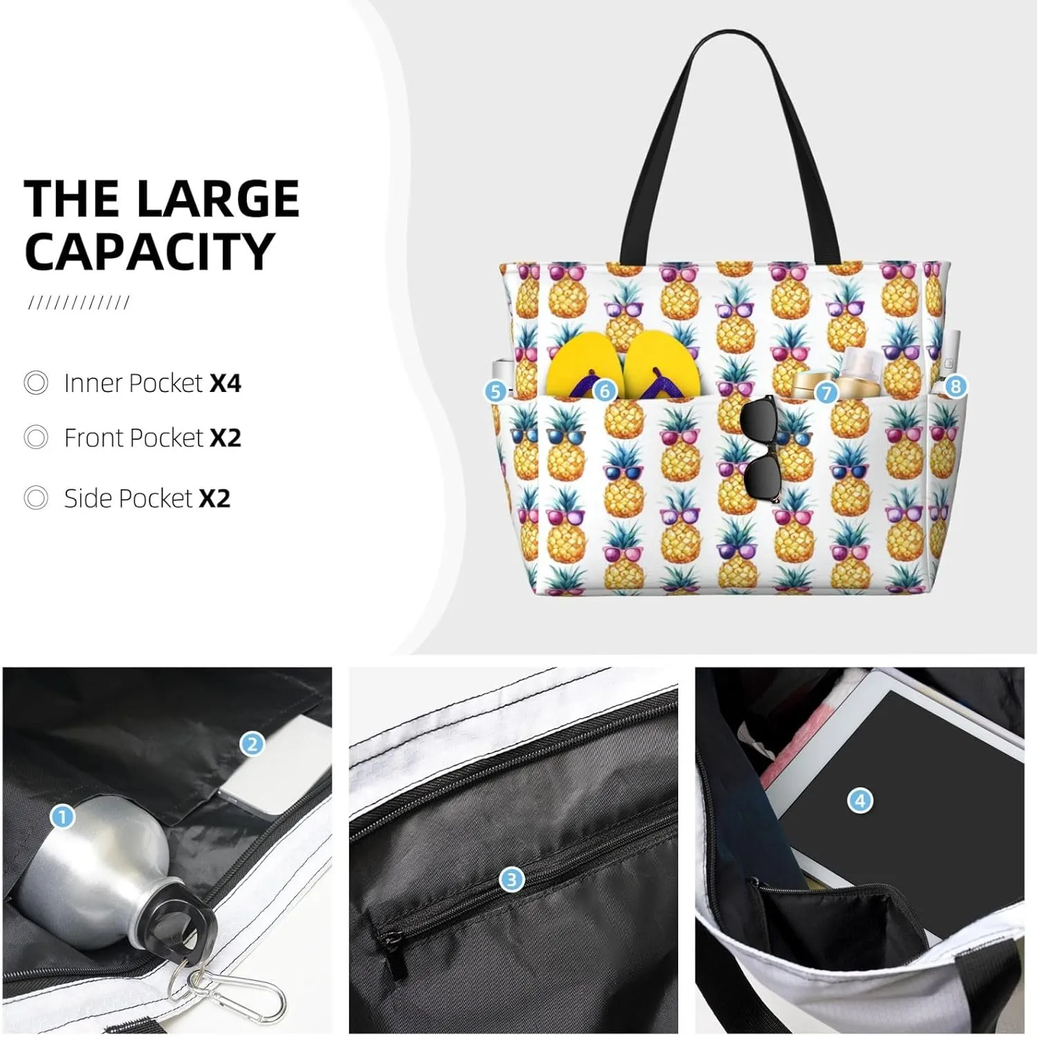 Women's Large Beach Bag Waterproof Travel Tote Bag with Pocket Sandproof Foldable Weekender Bags for Pool Vacation