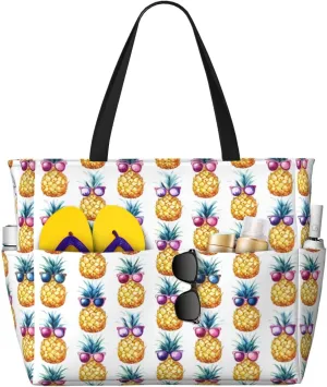 Women's Large Beach Bag Waterproof Travel Tote Bag with Pocket Sandproof Foldable Weekender Bags for Pool Vacation