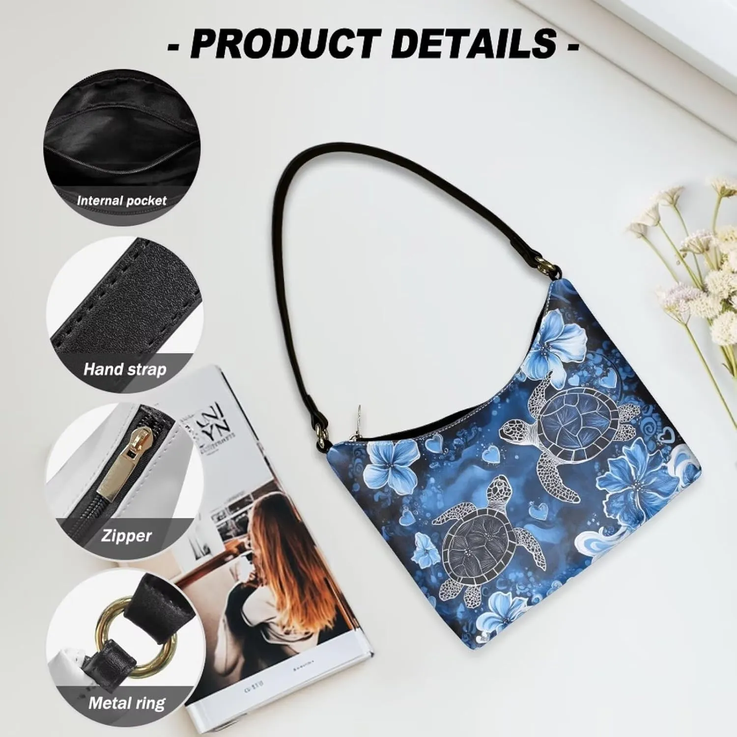Womens Leather Underarm Shoulder Bag with Zipper Tote Handbag Purse for Work Travel Daily Use