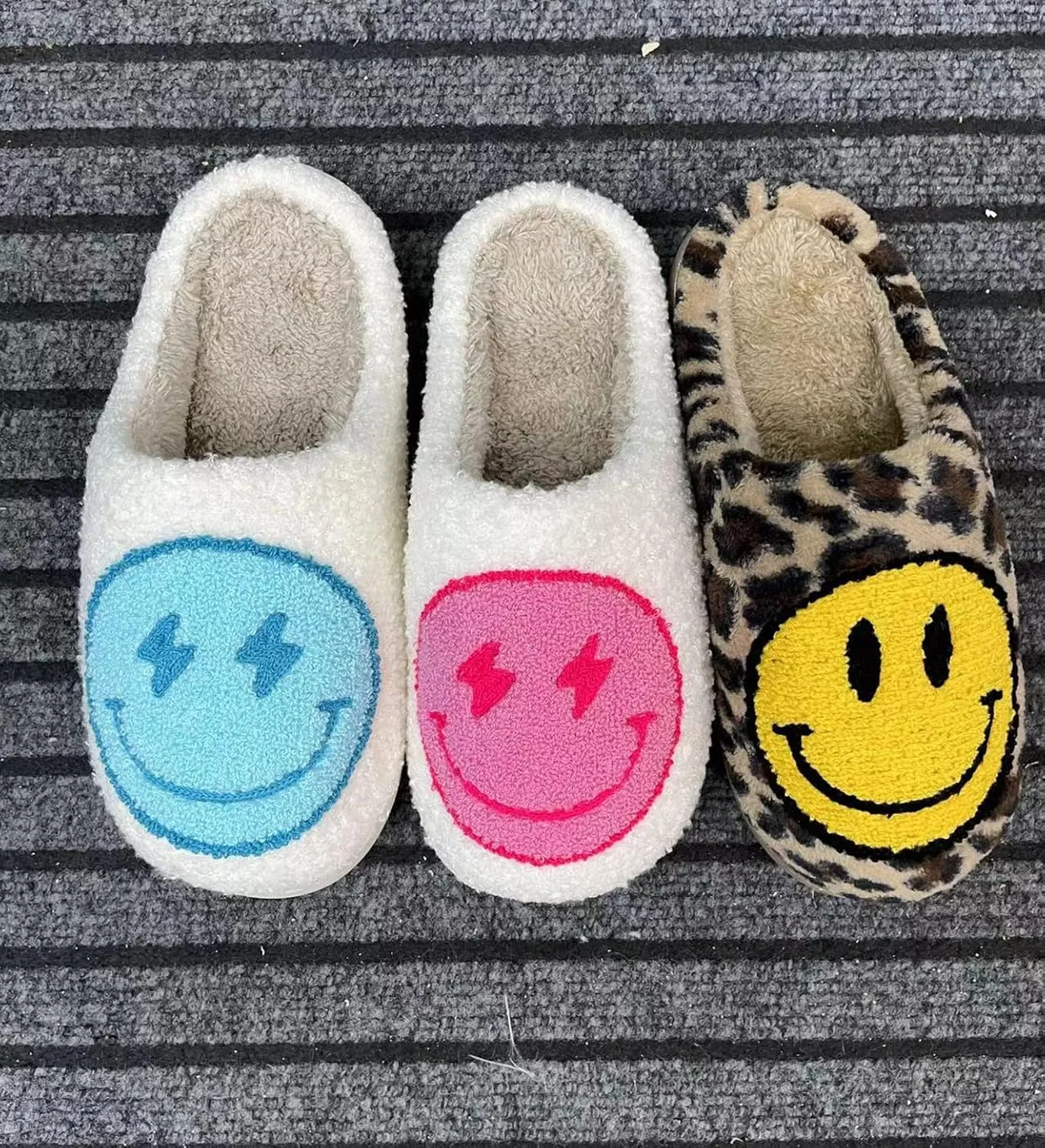 Women's Men's Happy Face Heart-shaped Cat Slippers - Retro Leopard Print, Memory Foam, Soft Plush, Warm, Anti-Slip Home Shoes