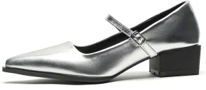 Women's Patent Leather Low Chunky Heel Dress Mary Jane Shoes Stylish Closed Pointed Ankle Strap Block Heel Non-Slip Formal Pumps Suitable for Wedding Bride Work