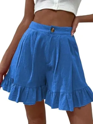 Women's Pleated Ruffle Flowy Dressy Shorts High Waisted Button Layered Short Pants Beach Vacation Trendy Outfits