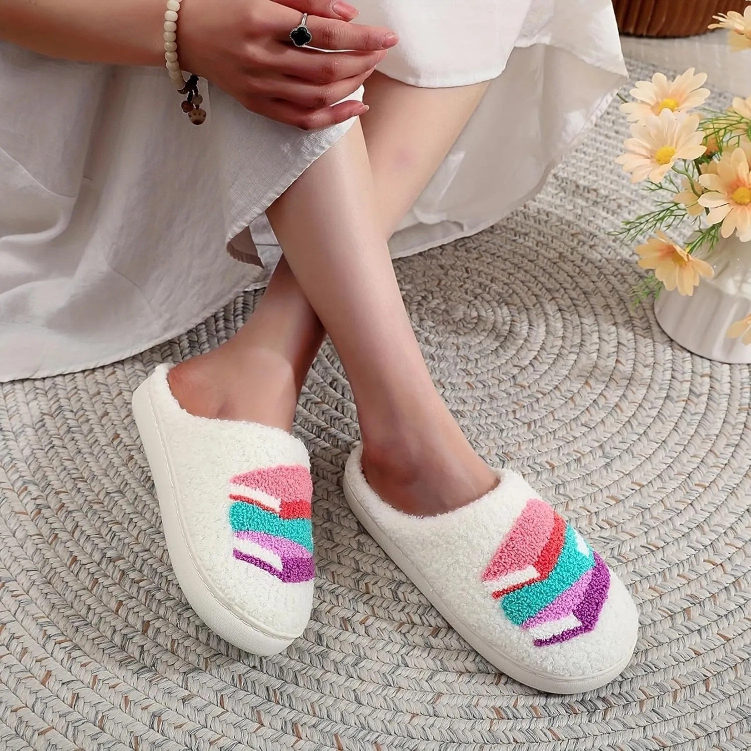 Women's Plush Heart Love Slippers - Blue Eyes Mushroom Cat Ears Retro Memory Foam Soft Plush Home Shoes
