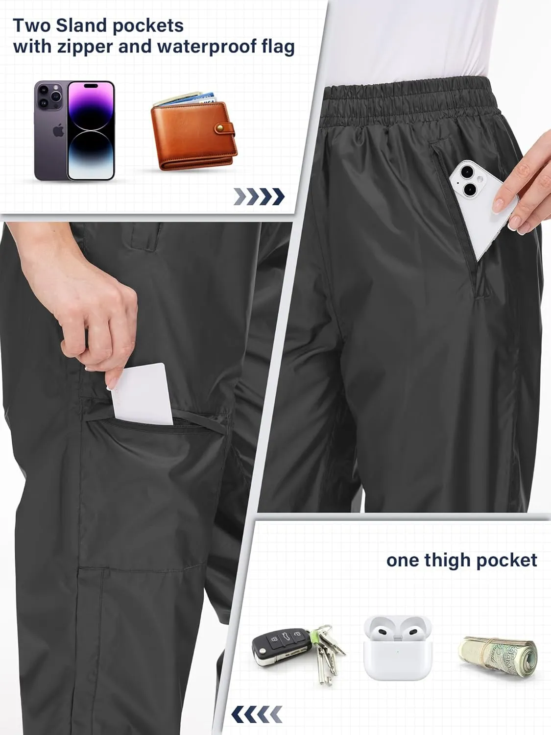 Women's Rain Pants Waterproof Hiking Pants Windproof Lightweight Rain Over Pants for Outdoor Golf Fishing Rainy Day