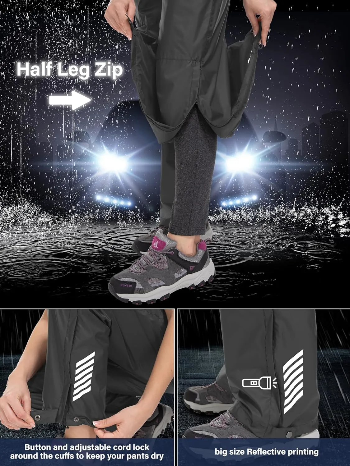 Women's Rain Pants Waterproof Hiking Pants Windproof Lightweight Rain Over Pants for Outdoor Golf Fishing Rainy Day