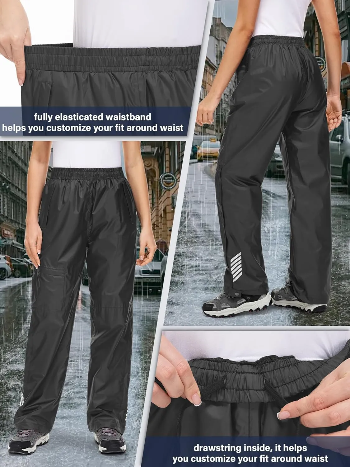 Women's Rain Pants Waterproof Hiking Pants Windproof Lightweight Rain Over Pants for Outdoor Golf Fishing Rainy Day