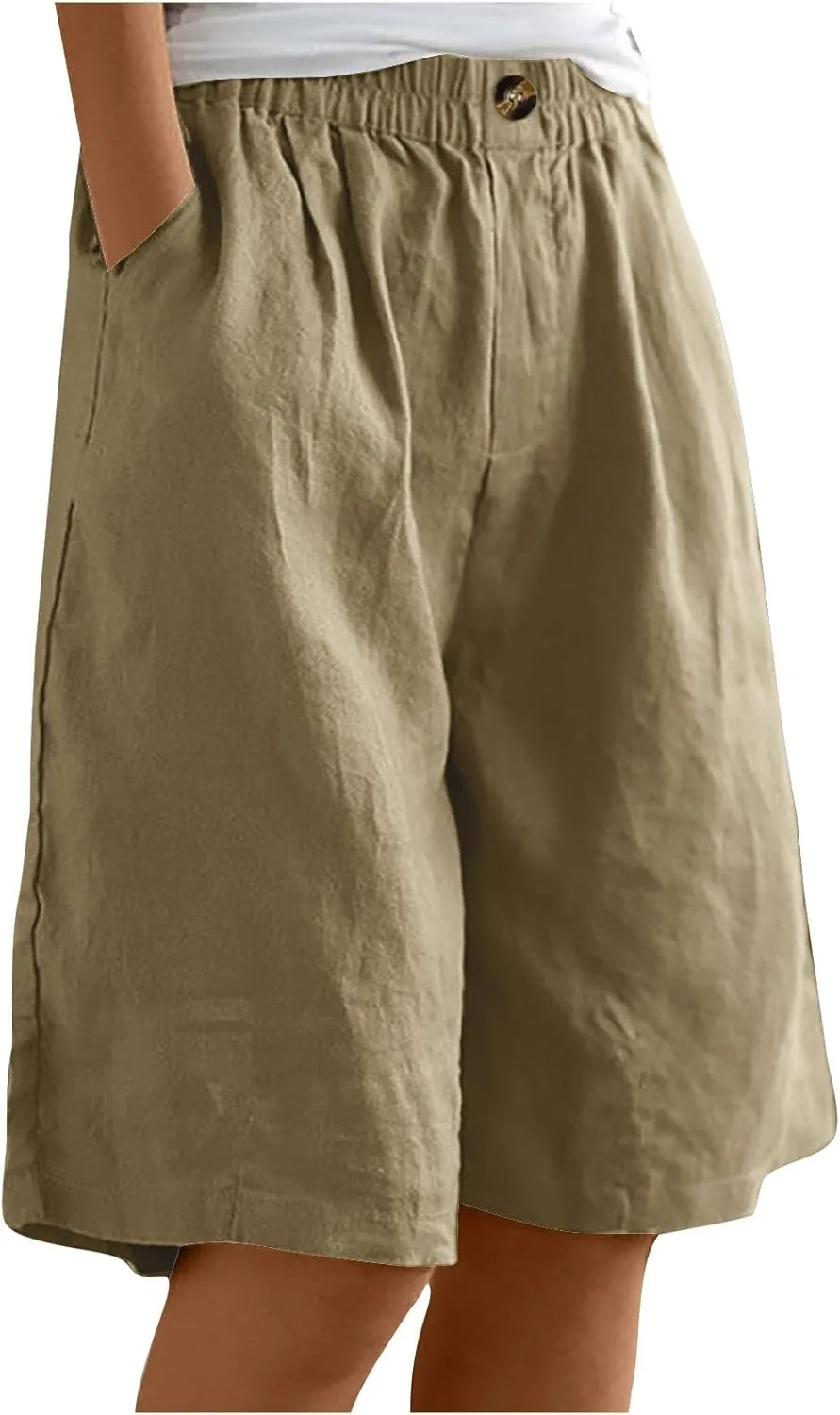 Womens Shorts Casual Loose Summer Beach Knee Length Flared Shorts Trendy Flowy Lounge Cotton Linen Half Shorts with Pockets