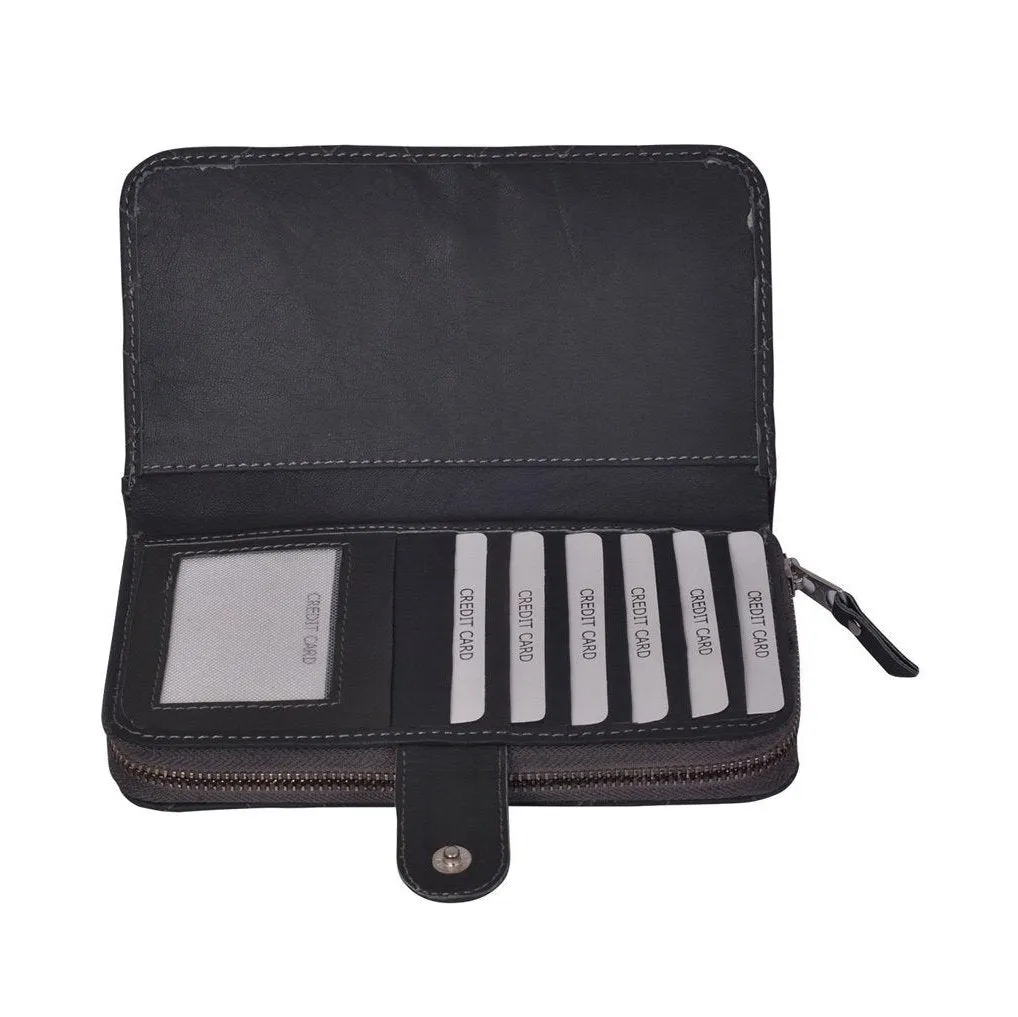 Womens Zip Round Black Leather Purses