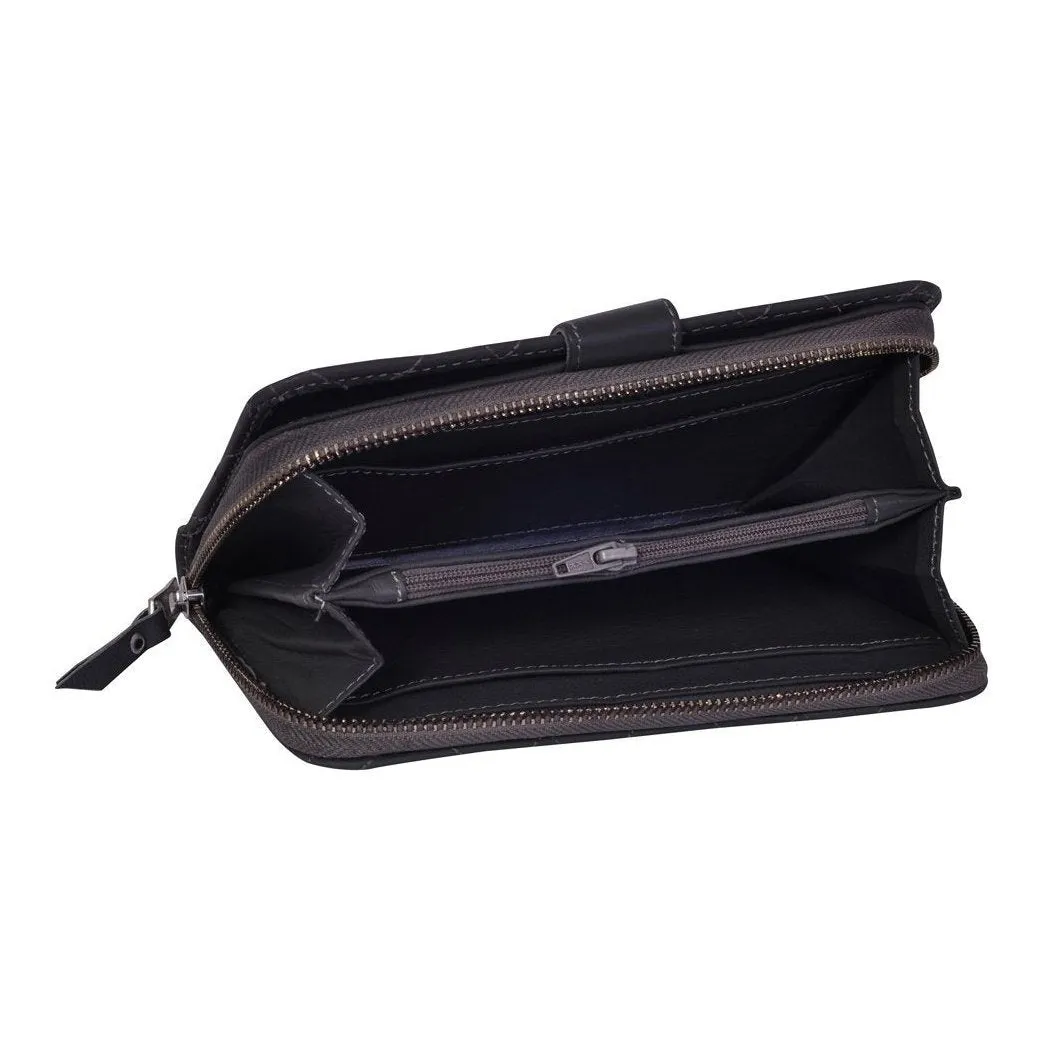 Womens Zip Round Black Leather Purses
