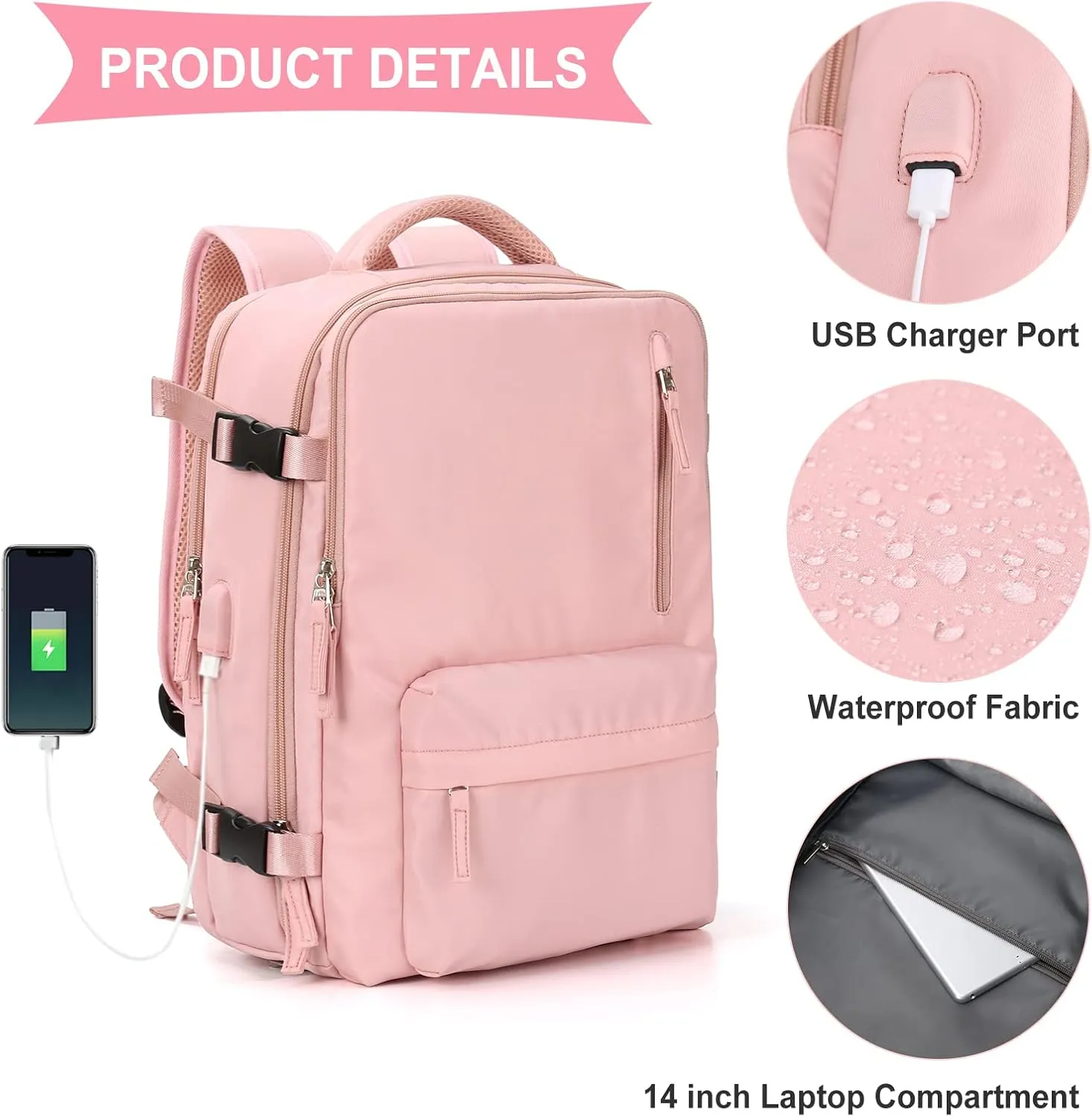 WONHOX Large Travel Backpack Carry on Flight Approved Laptop Work Business Backpack for Women Men Mochila de Viaje