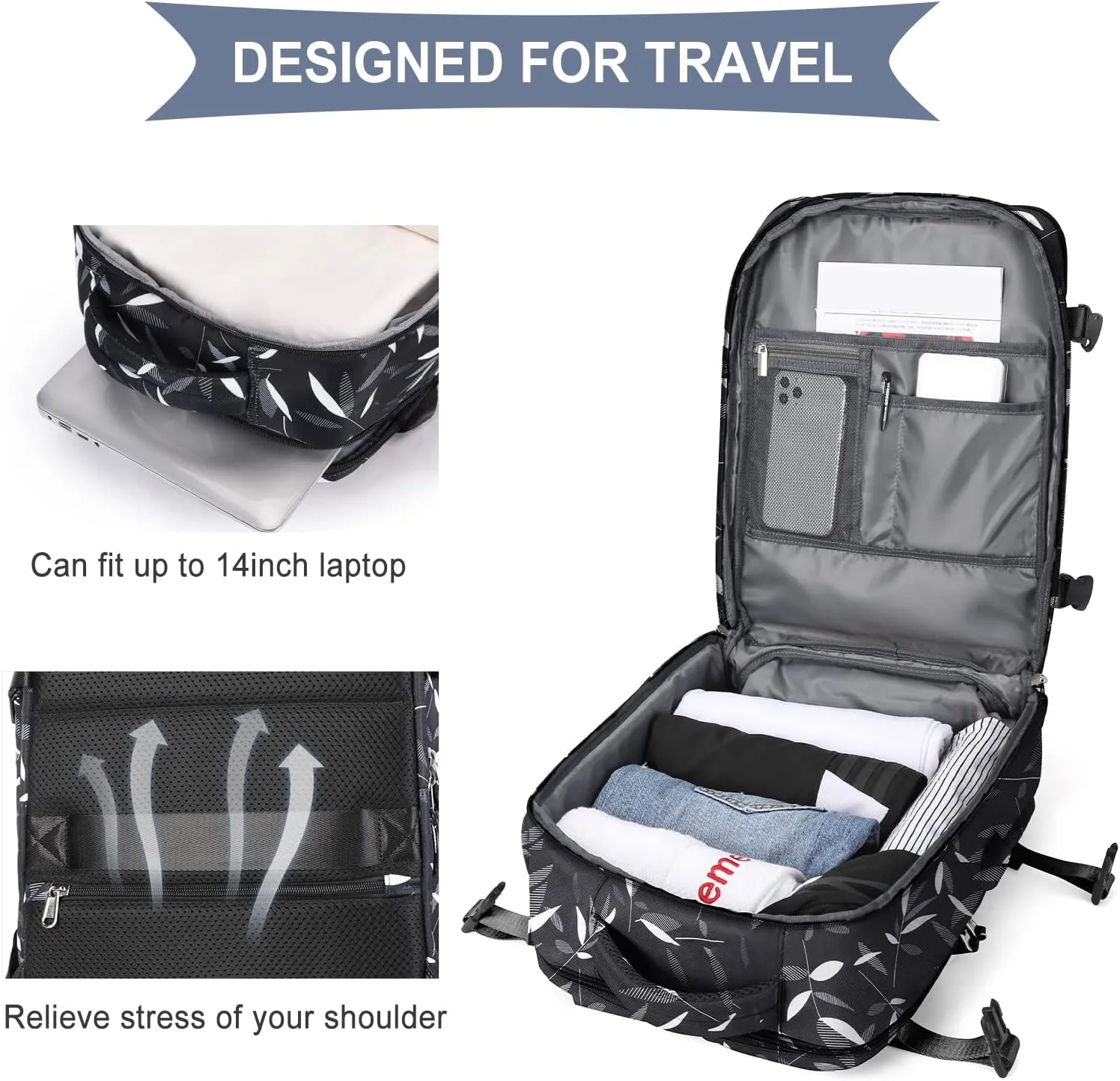 WONHOX Large Travel Backpack Carry on Flight Approved Laptop Work Business Backpack for Women Men Mochila de Viaje