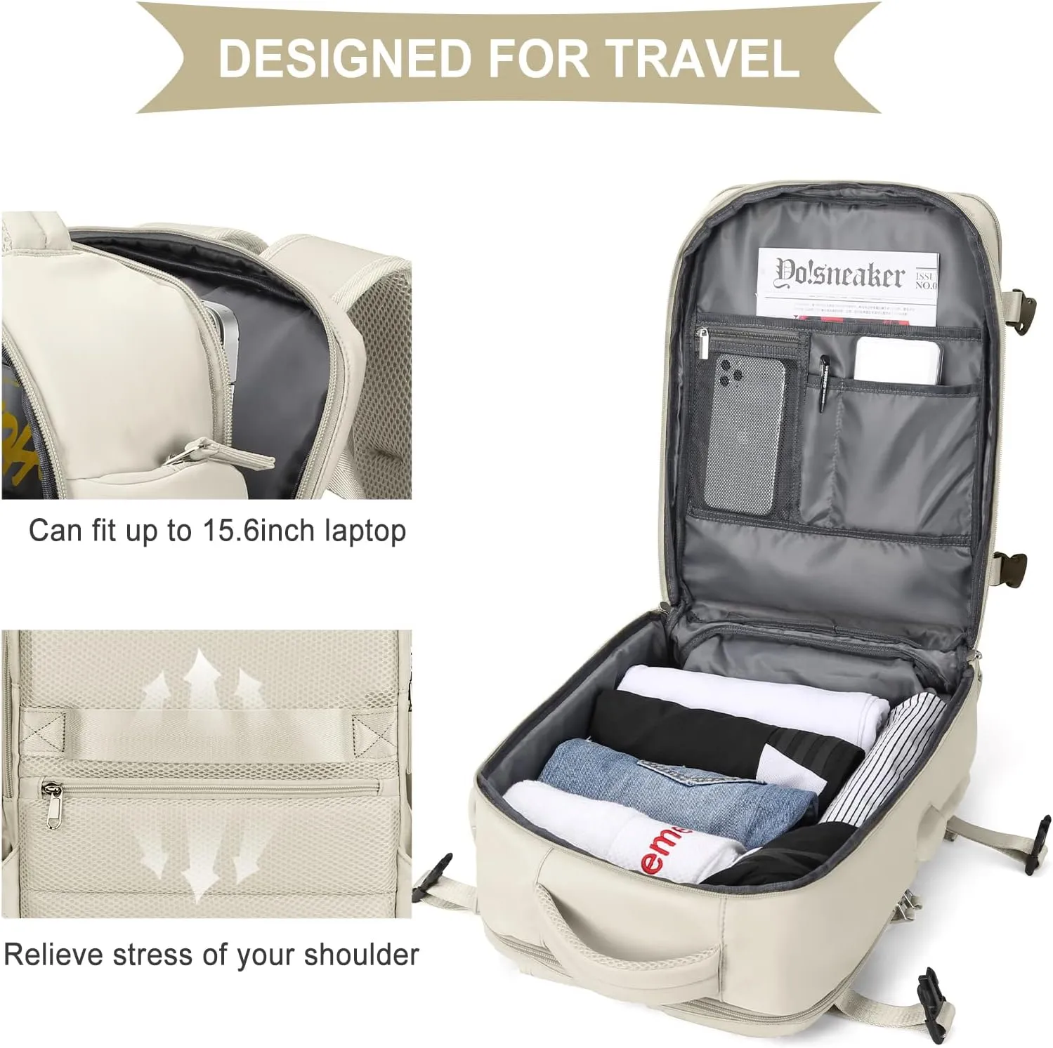 WONHOX Large Travel Backpack Carry on Flight Approved Laptop Work Business Backpack for Women Men Mochila de Viaje