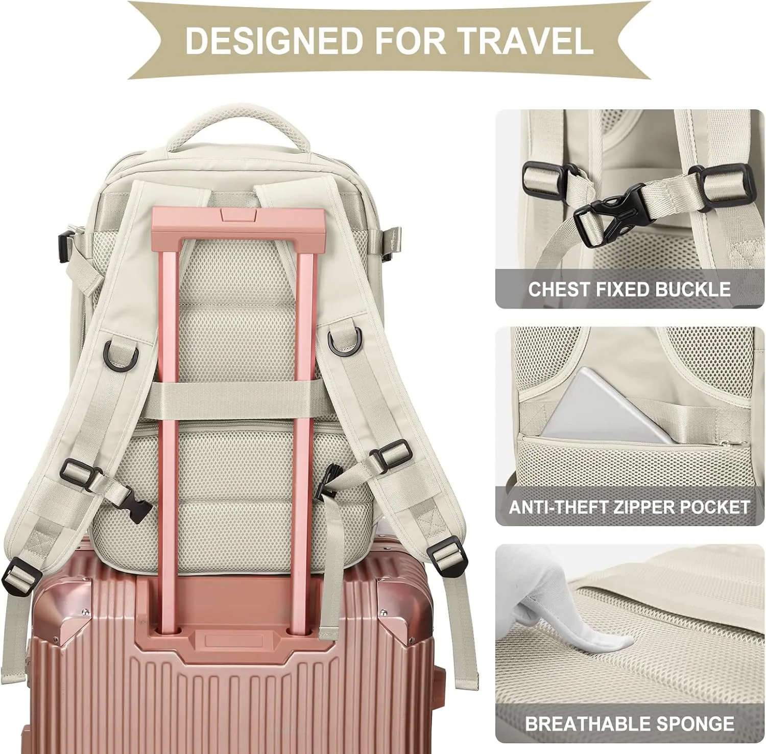 WONHOX Large Travel Backpack Carry on Flight Approved Laptop Work Business Backpack for Women Men Mochila de Viaje