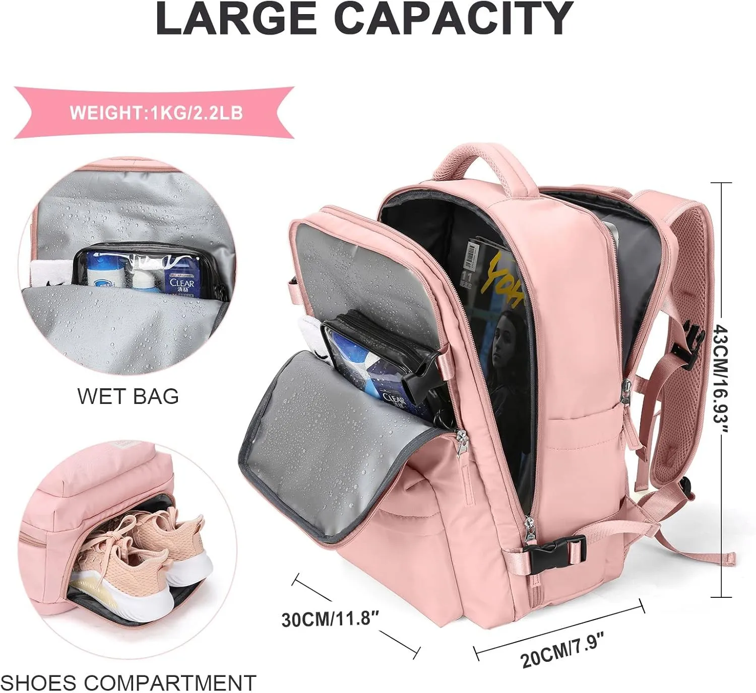 WONHOX Large Travel Backpack Carry on Flight Approved Laptop Work Business Backpack for Women Men Mochila de Viaje