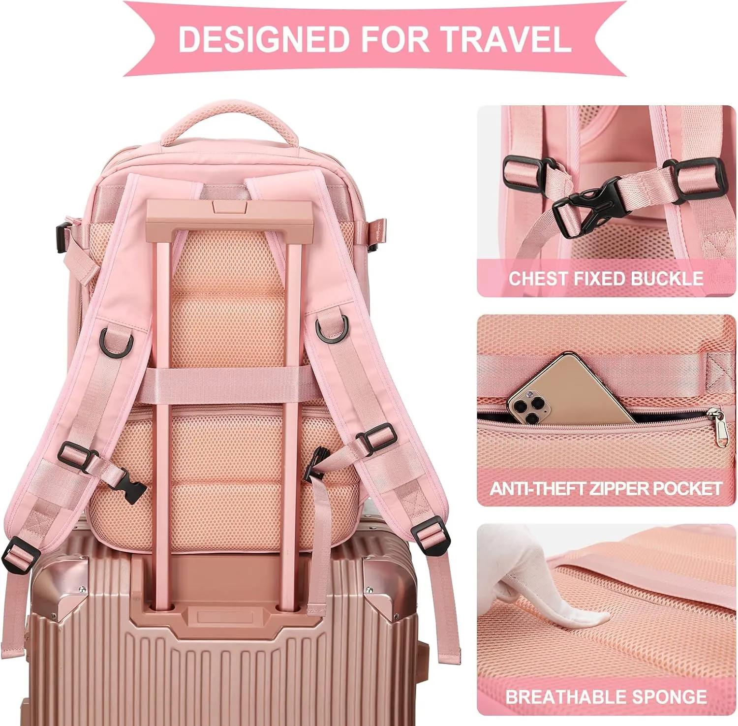 WONHOX Large Travel Backpack Carry on Flight Approved Laptop Work Business Backpack for Women Men Mochila de Viaje