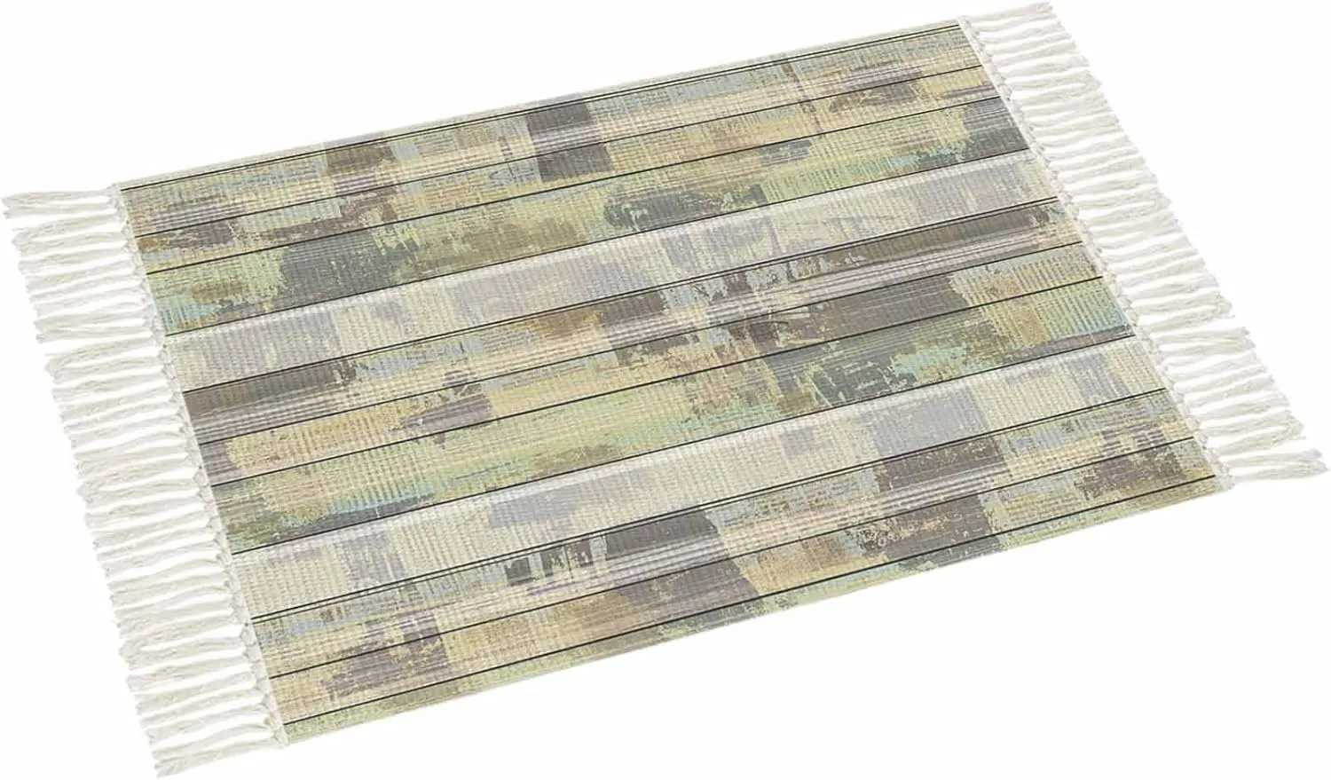 Wooden Grain Large Runner Rug 4X6 Ft Living Room Area Rug, Washable Woven Throw Carpet with Tassel, Farmhouse Country Cabin Mottled Plank Non-Shedding Bedroom Office Carpets